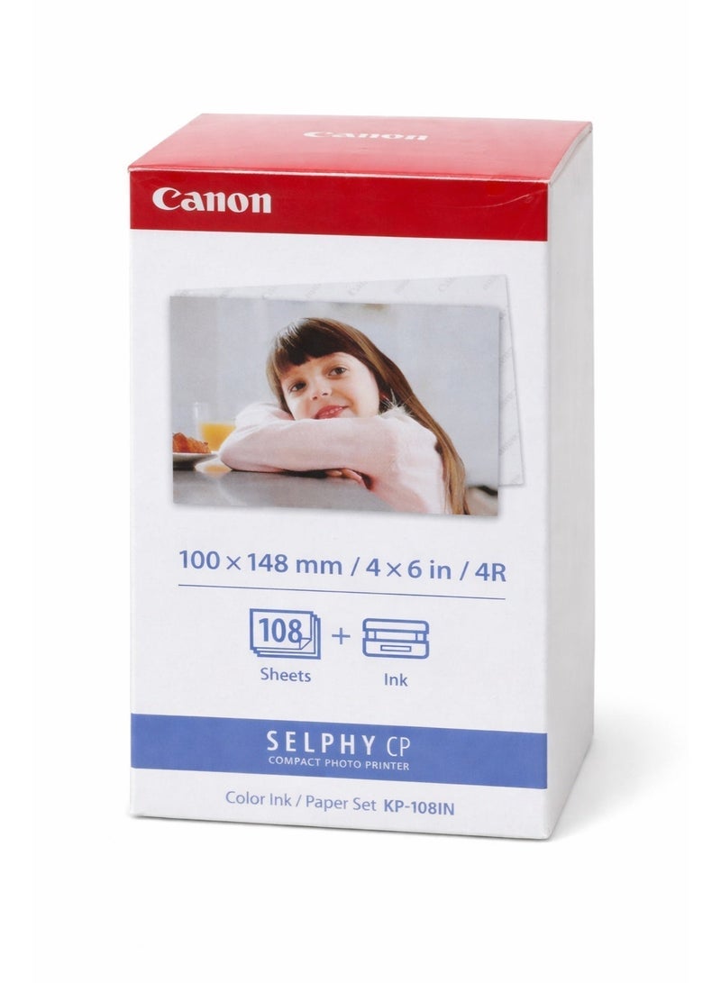 Canon SELPHY KP-108 Ink and Paper Set for Photo Printing Bundle of 2 Packs Total 216 Sheets Each Pack Includes 108 Sheets (Postcard Size 4x6") with Color Ink Compatible with CP1000, CP910, CP820 Printers - Image 2